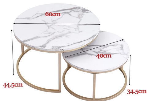 Salontafels - Salontafel Marmer - Salontafel Rond - Ronde Marmeren Salontafel - Bijzettafel - 2 in 1 - Marmer - Goud - Wit