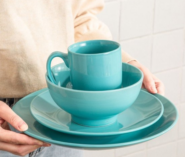 Serviesset – 48-delig – 12 Persoons – Porselein - Luxe – Bordenset – Dinner Platen – Dessertborden - Fel Licht Blauw