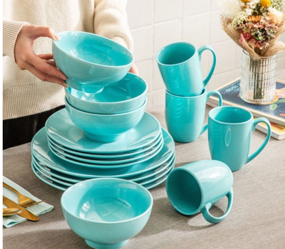 Serviesset – 48-delig – 12 Persoons – Porselein - Luxe – Bordenset – Dinner Platen – Dessertborden - Fel Licht Blauw