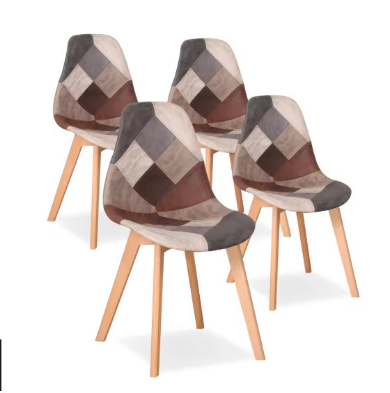 Stoelen - Eetkamerstoel - Eetkamerstoelen - 4 Stoelen - Houten Poten - Voor Keuken of Huiskamer - Moderne Look - Leuk Printje - Vrolijke Stoel - Bruin