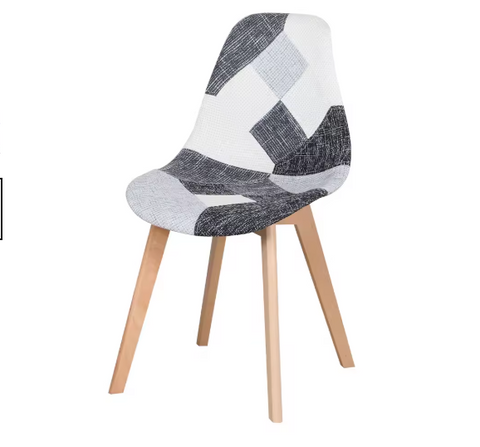 Set van 4 Stoelen - Eetkamerstoel - Eetkamerstoelen - Houten poten - 4 Stoelen - Voor keuken of Huiskamer - Moderne Look - Leuk Printje - Vrolijke Stoel - Grijs