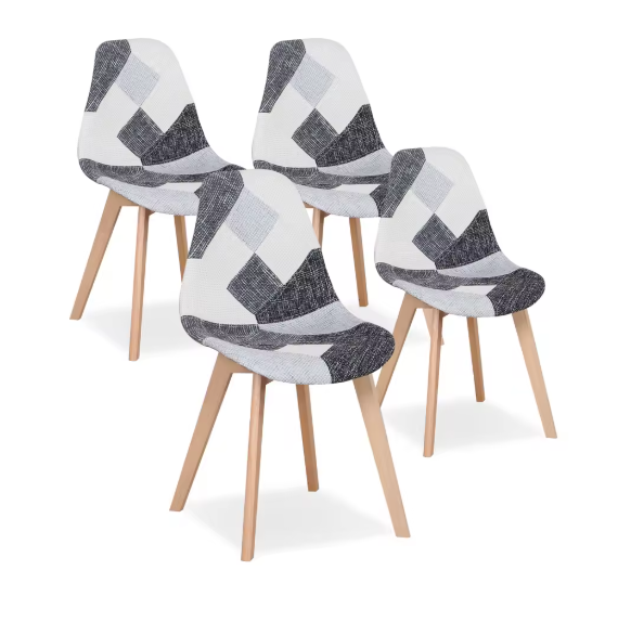 Set van 4 Stoelen - Eetkamerstoel - Eetkamerstoelen - Houten poten - 4 Stoelen - Voor keuken of Huiskamer - Moderne Look - Leuk Printje - Vrolijke Stoel - Grijs