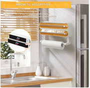 Keukenrolhouder voor Muur - 3-Way Foliesnijder - Magnetische Vershoudfolie Dispenser - met Scherpe Snijder - Verbeterde Foliedispenser - Vershoudfoliesnijder met Keukenrolhouder - Wit