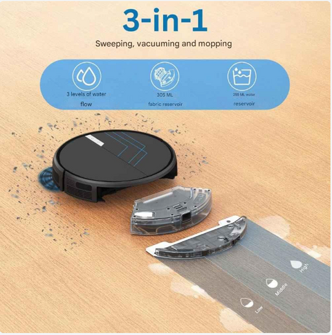 Slimme Dweilrobot met App – 3-in-1 Dweilsysteem - en Vloerreiniger - in Zwart - voor Stofzuigen - Vegen en Dweilen