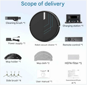 Slimme Dweilrobot - 3-in-1 Dweilsysteem - Zelfopladend - Laag Geluidsniveau - Robotstofzuiger - met App  en Vloerreiniger - voor Stofzuigen - Vegen en Dweilen - Zwart