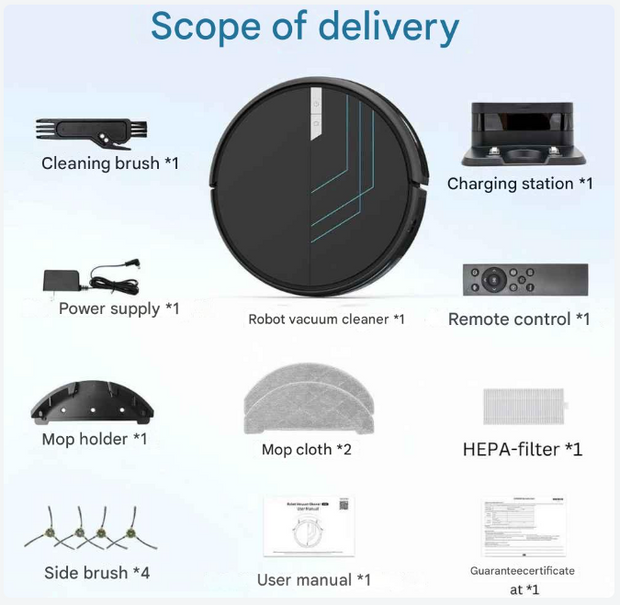 Slimme Dweilrobot - 3-in-1 Dweilsysteem - Zelfopladend - Laag Geluidsniveau - Robotstofzuiger - met App  en Vloerreiniger - voor Stofzuigen - Vegen en Dweilen - Zwart