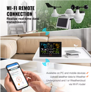7 in 1 Wi-Fi weerstation - 7.5 inch Kleurendisplay - Weerstation binnen en buiten - Draadloze buitensensor - Oplaadbare batterij 2000 mAh - 1.35 kg