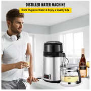 Waterdestilleerder – Waterfilter & Waterzuiveringsapparaat – 220V - 50Hz – Oververhittingsbeveiliging – 304 Roestvrij Staal & Borosilicaatglas – Zilver