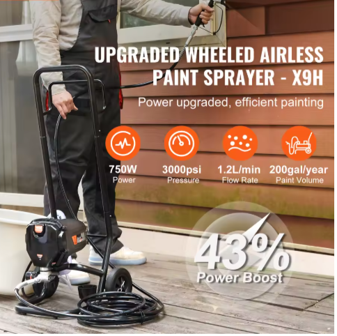 Draagbaar - Professionele Airless Verfspuit - Met Wielen - Met Kar - 950W - 3000psi