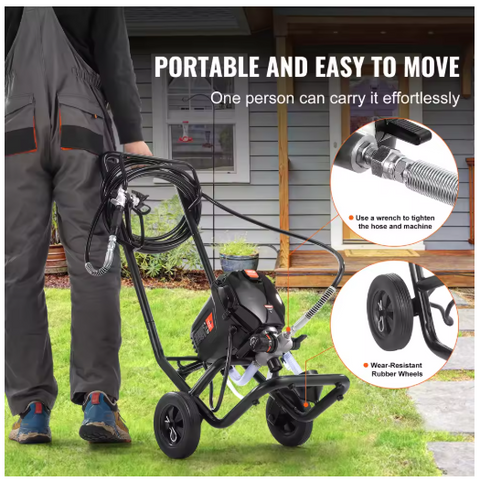 Draagbaar - Professionele Airless Verfspuit - Met Wielen - Met Kar - 950W - 3000psi