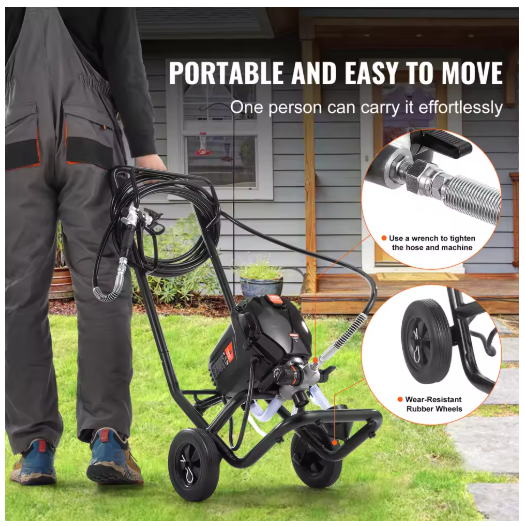 Draagbaar - Professionele Airless Verfspuit - Met Wielen - Met Kar - 950W - 3000psi