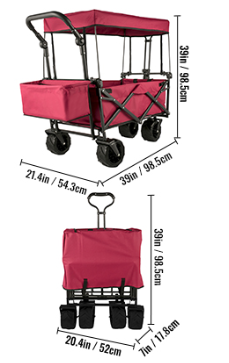 Bolderkar Opvouwbaar - Bolderkar - Bolderwagen - Bolderkar Kinderenvervoer - Bolderkar Opvouwbaar Met Massieve - Bolderkar Opvouwbaar Luchtbanden - Bolderkar Opvouwbaar Met Duwstang - Rood