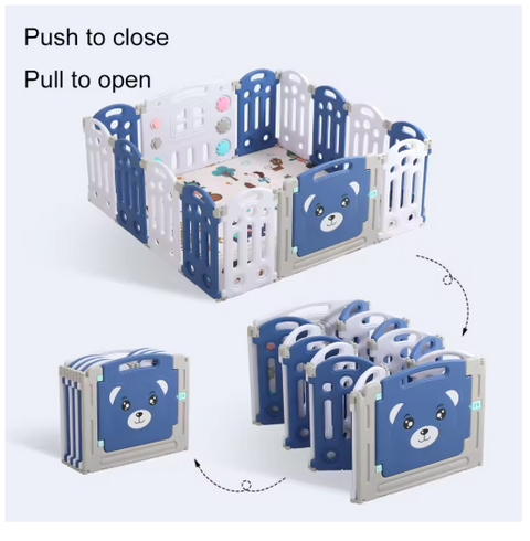 Baby Grondbox - Incl. Ruim Speelkleed - Snel Inklapbaar - 12x2 Panelen - Veiligheidsdeur - Speelpaneel - 149x156 cm - Kruipbox - Babybox