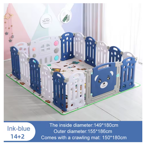 Baby Grondbox - Incl. Ruim Speelkleed - Snel Inklapbaar - 12x2 Panelen - Veiligheidsdeur - Speelpaneel - 149x156 cm - Kruipbox - Babybox