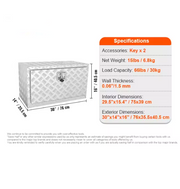 Chassis Vrachtwagen Box - 76,2 x 35,5 x 40,5 cm - Pick-Up Opbergbox met Slot en Sleutel - Aluminium - Geschikt voor Vrachtwagens - Bestelwagens - Aanhangers - Enz.
