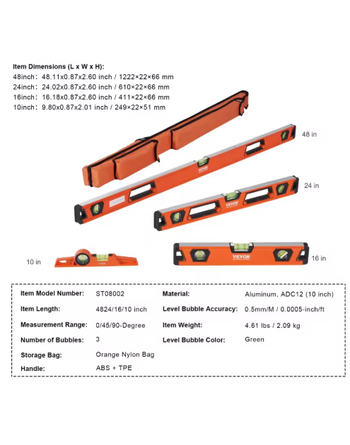 Waterpas Deluxe - Aluminium - 4 Stuks - Sterke Magneten - Opbergtas