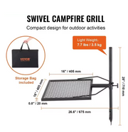 Draagbare Zwenkgrill 405 x 405 mm - Stalen Afneembare BBQ voor Kamperen en Buitenactiviteiten