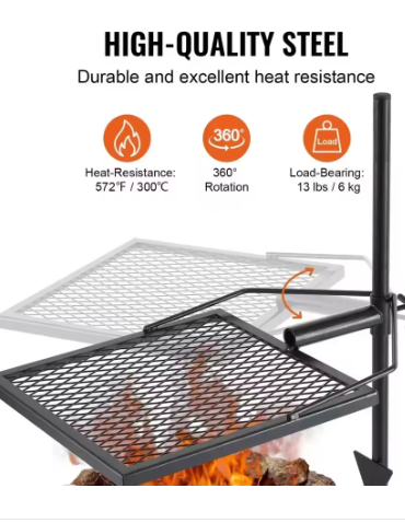 Draagbare Zwenkgrill 405 x 405 mm - Stalen Afneembare BBQ voor Kamperen en Buitenactiviteiten