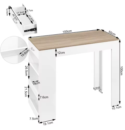 Keukeneiland - Keuken Eiland - Kookeiland Verplaatsbaar - Keukenblok Met Werkblad - Keukeneiland/bartafel - Tafel - 100X100X50 Cm - Wit/Bruin