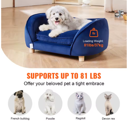 Hondensofa - Hondenbank - Honden slaapbank - Voor grote honden en katten - 76 x 45 x 41,5 cm - Maximaal belastbaar gewicht 22,6 kg - Grijs