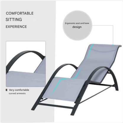 Ligstoel - Set van 2 - Ligstoel Tuin - met Bijzettafel - Weerbestendig - Ademend Textileen - Voor Tuin, Terras en Balkon - 59x169x66cm - Zwart - QUORE