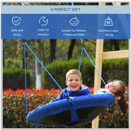 Nestschommel - voor Kinderen - Nestschommel Buitenspeelgoed - Ø 100 cm - Verstelbare Hoogte - 180 cm - Weerbestendig - Voor Tuin - Speelplaats - en Camping - Ruime Zitting - QUORE