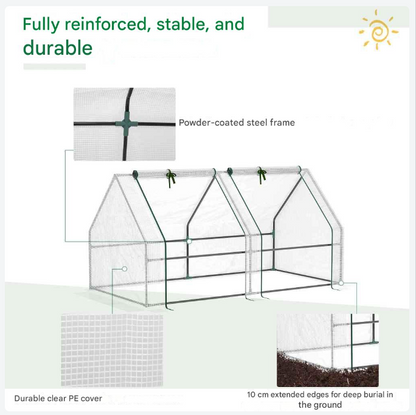 Miniserre - Kweekkas - Stevig metalen frame - 180x90x90 cm - Waterdichte Foliekas - met Ritsdeuren - Voor Terras - Balkon & Tuin - QUORE