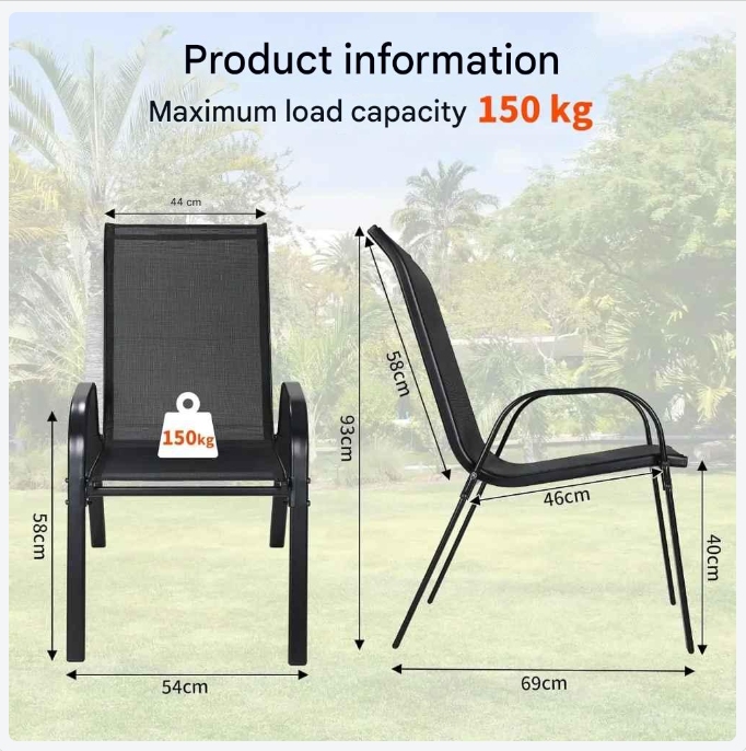 Tuinstoelen - Set van 4 - Stoelen - Metalen - Stapelbare - Weerbestendige  - Ademend Textileen - Geschikt voor Terras - en Balkon - Comfortabel en Ademend - Draagvermogen 150 kg - Grijs - QUORE