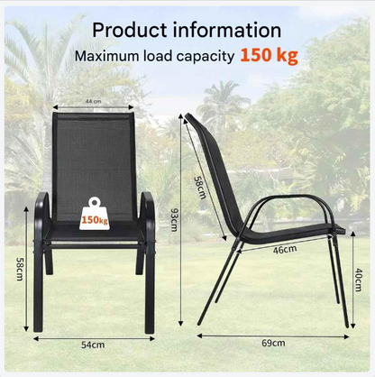 Tuinstoelen - Set van 4 - Stoelen - Metalen - Stapelbare - Weerbestendige  - Ademend Textileen - Geschikt voor Terras - en Balkon - Comfortabel en Ademend - Draagvermogen 150 kg - Grijs - QUORE