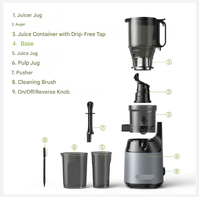Slowjuicer - Juicer - Cold Press - met 130mm Vulopening - 1.8L - 65 RPM - BPA-vrij - Hoge Sapopbrengst - Geschikt voor Hele Groenten en Fruit - Makkelijk Schoon te Maken