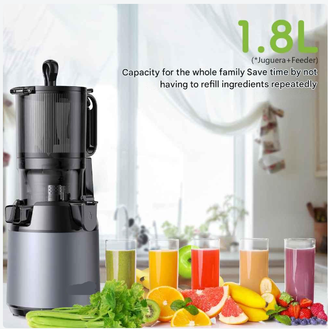 Slowjuicer - Juicer - Cold Press - met 130mm Vulopening - 1.8L - 65 RPM - BPA-vrij - Hoge Sapopbrengst - Geschikt voor Hele Groenten en Fruit - Makkelijk Schoon te Maken