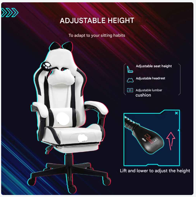 Gaming Stoel - met Voetsteun - Bureaustoel - Ergonomische - Verstelbare - 135° Kantelbaar - Duurzame materialen - Uniek Design - 120 kg Draagvermogen - Hemelsblauw - QUORE