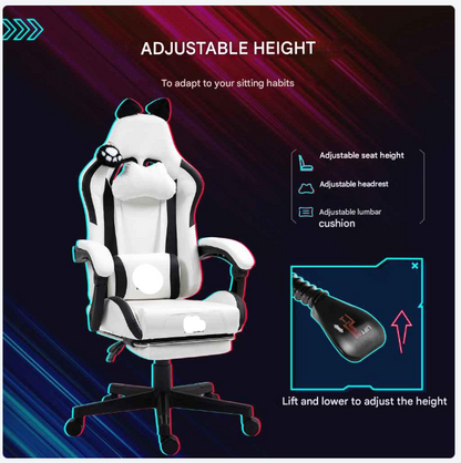 Gaming Stoel - met Voetsteun - Bureaustoel - Ergonomische - Verstelbare - 135° Kantelbaar - Duurzame materialen - Uniek Design - 120 kg Draagvermogen - Hemelsblauw - QUORE