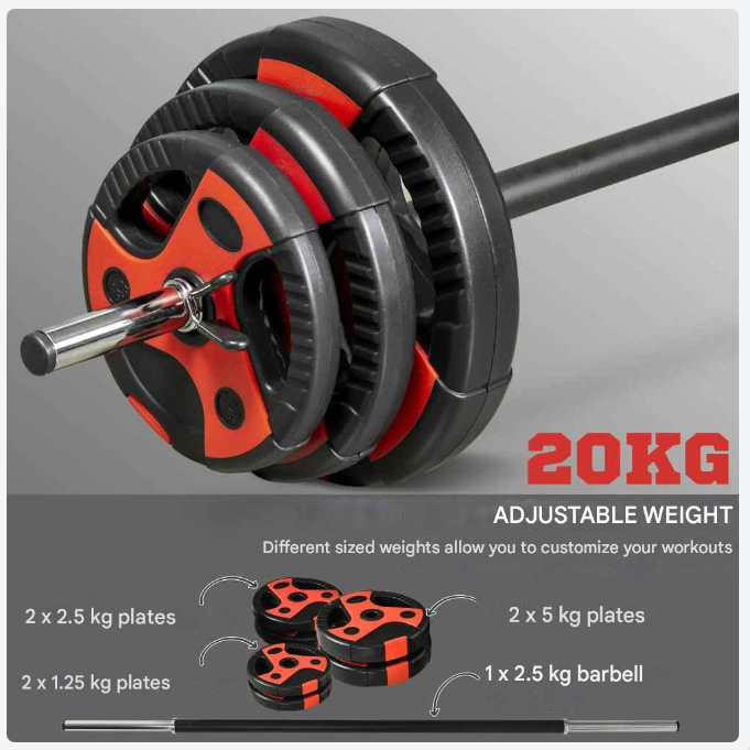 Halterset - Verstelbare - Halterstang - 20 kg Gewichtset - 1.25 kg - 2.5 kg - 5 kg Schijven - Voor Krachttraining -  en Fitness - Duurzame Gewichtsplaten - QUORE