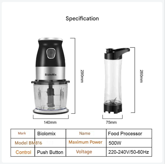 Blender - 500W - Vleesmolen - Hakmolen - Food Processor – 3-in-1 Smoothie Maker  - Coffee Grinder - RVS-messen - Eenvoudig Schoon te Maken