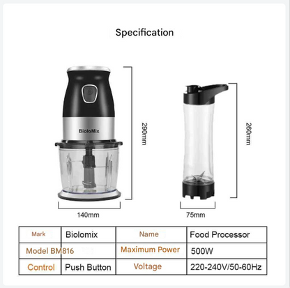 Blender - 500W - Vleesmolen - Hakmolen - Food Processor – 3-in-1 Smoothie Maker  - Coffee Grinder - RVS-messen - Eenvoudig Schoon te Maken