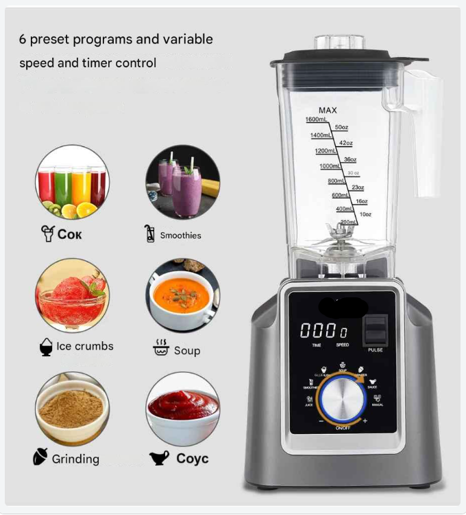 Blender - 2200W - Foodprocessor - Krachtige Keukenblender - 6 Automatische Programma’s - 2L BPA-vrije Kan - Voor Smoothies - Soepen - IJshakken -