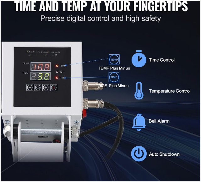 Warmte Persmachine Transferpers - Hittepers Met 38 x 38 cm Hitteplaat - Digitale Praktische Controller - Duurzaam en Betrouwbaar Handvat - Voor Het Aanbrengen Van Letters - Cijfers En Patronen Op Petten, T-Shirts, Kopjes, Borden - Wit - QUORE