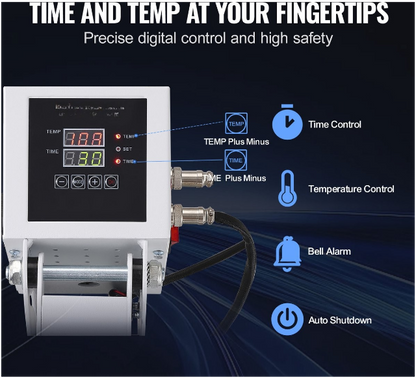 Warmte Persmachine Transferpers - Hittepers Met 38 x 38 cm Hitteplaat - Digitale Praktische Controller - Duurzaam en Betrouwbaar Handvat - Voor Het Aanbrengen Van Letters - Cijfers En Patronen Op Petten, T-Shirts, Kopjes, Borden - Wit - QUORE