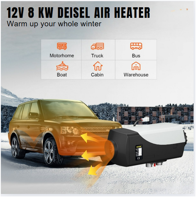 Diesel Standkachel 12V 8KW - Diesel Heater - Met een Intelligente LCD - Monitor en Afstandsbediening - Brandstoftank van 10 L - Luchtverwarmer - Autoverwarming - Auto Heater - Voor Auto Vrachtwagens Camper Boot - Zwart - Wit