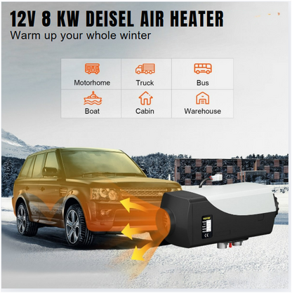 Diesel Standkachel 12V 8KW - Diesel Heater - Met een Intelligente LCD - Monitor en Afstandsbediening - Brandstoftank van 10 L - Luchtverwarmer - Autoverwarming - Auto Heater - Voor Auto Vrachtwagens Camper Boot - Zwart - Wit