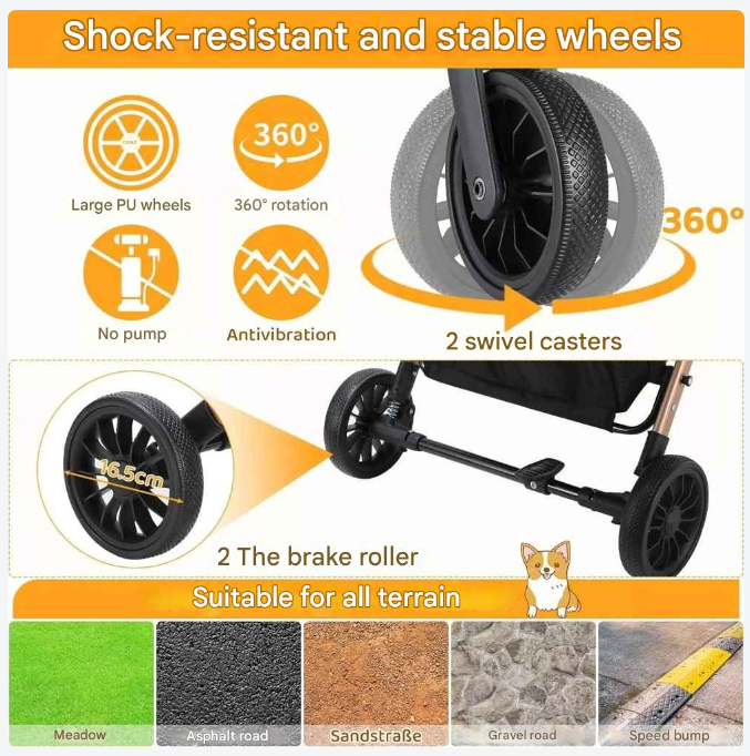 Hondenbuggy - 2-in-1 Wagen - Huisdieren - Vouwbare - Afneembare Reisdrager - en Autostoeltje - 360° Slijtvrije Rubberwielen - met Opbergmand - Gaasvensters - Drinkhouder - Voor Kleine Honden en Katten - Tot 40 kg - Zwart en Zilver