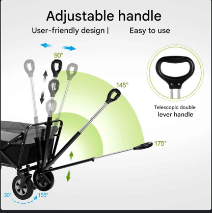 Tuinwagen - Tuinkar - Bolder - Transport - Strand - Boodschappen - Heavy-duty - Plat- en - Hekwerkontwerp - Voor Tuin - Erf - en Magazijn - Ergonomische Handgreep - 100L - 360° Draaibare Wielen - Draagvermogen 80kg - Zwart en Grijs - QUORE