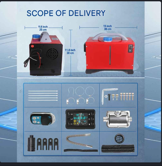 Standkachel - Diesel - 5KW - All-in-One 12V 24V- Luchtverwarmer - met Intelligente LCD-monitor en Afstandsbediening - met Geluiddemper voor RV - Truck - Boot - Camper - Auto - Trailer - Technische Voertuigen - Oranje