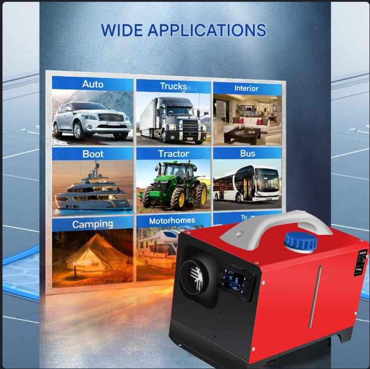 Standkachel - Diesel - 5KW - All-in-One 12V 24V- Luchtverwarmer - met Intelligente LCD-monitor en Afstandsbediening - met Geluiddemper voor RV - Truck - Boot - Camper - Auto - Trailer - Technische Voertuigen - Oranje