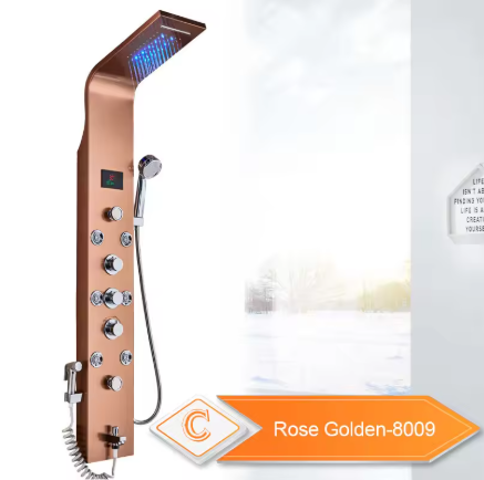Douchepaneel  - Douche - Regendouches - LED Douchepaneel met LCD Display – Rose Gouden Design, 6 Watermodi, Regen & Waterval Douchekolom met Massagejets en Badmengkraan