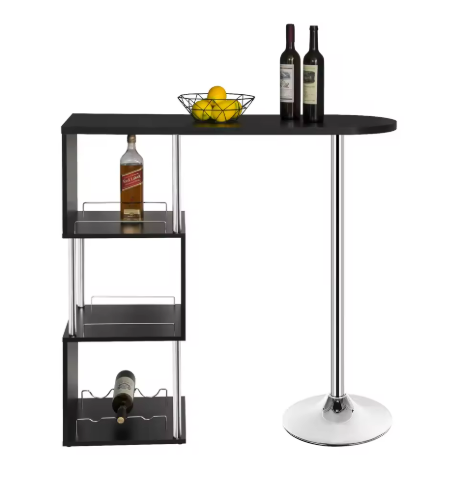 Keukeneiland - Statafel - Bartafel Keuken - Staantafel - Barkast Stapelbaar - Wijnkast - Voor Binnen & Buiten - 113x105x40 Cm - Zwart - QUORE