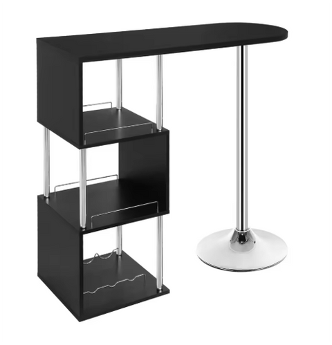 Keukeneiland - Statafel - Bartafel Keuken - Staantafel - Barkast Stapelbaar - Wijnkast - Voor Binnen & Buiten - 113x105x40 Cm - Zwart