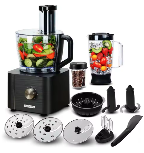 Keukenmachine - Alles in 1 keukenmachine - Multifunctionele keukenmachine - Vleesmolen - Garde - Kneder - Shredder - Sinaasappelpers - Hakselaar - Blender - 1100W - Donkergrijs