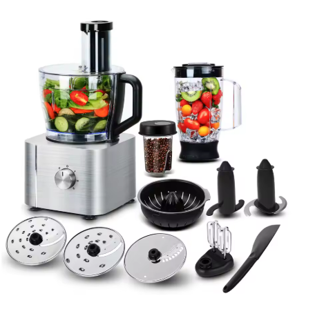 Keukenmachine - Alles in 1 keukenmachine - Multifunctionele keukenmachine - Vleesmolen - Garde - Kneder - Shredder - Sinaasappelpers - Hakselaar - Blender - 1100W - Zilver - QUORE